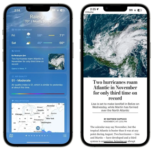 绥德苹果14维修分享iPhone 14手机如何看天气时顺带看新闻 